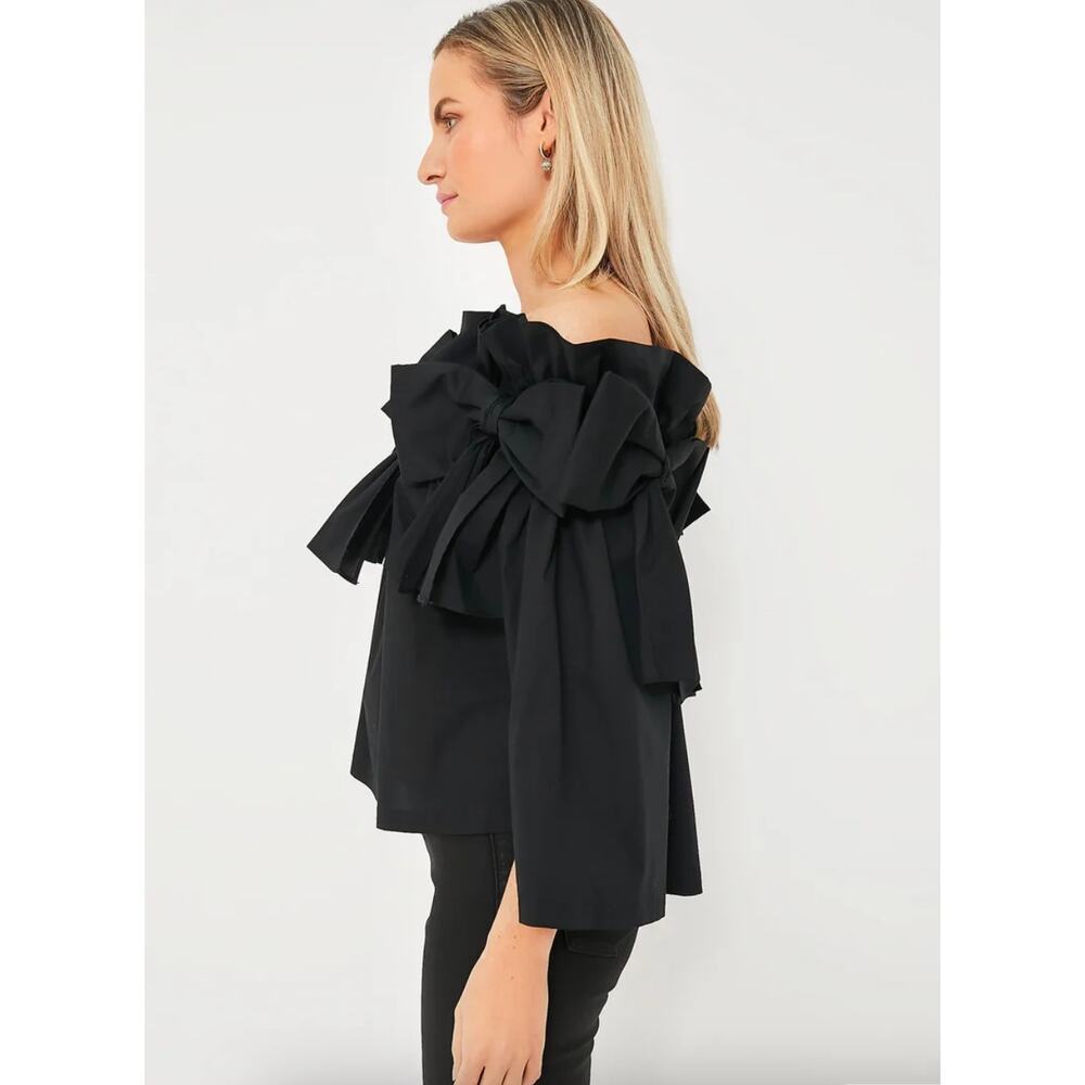 Tuckernuck Black Bows Off the Shoulder Linden Blouse Sz XS - Picture 3 of 7